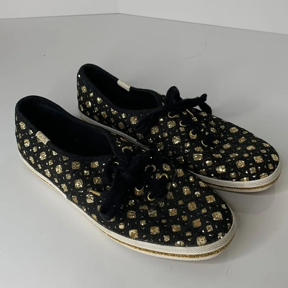 Keds by Kate Spade black woven gold glitter sneakers - Picture 1 of 10